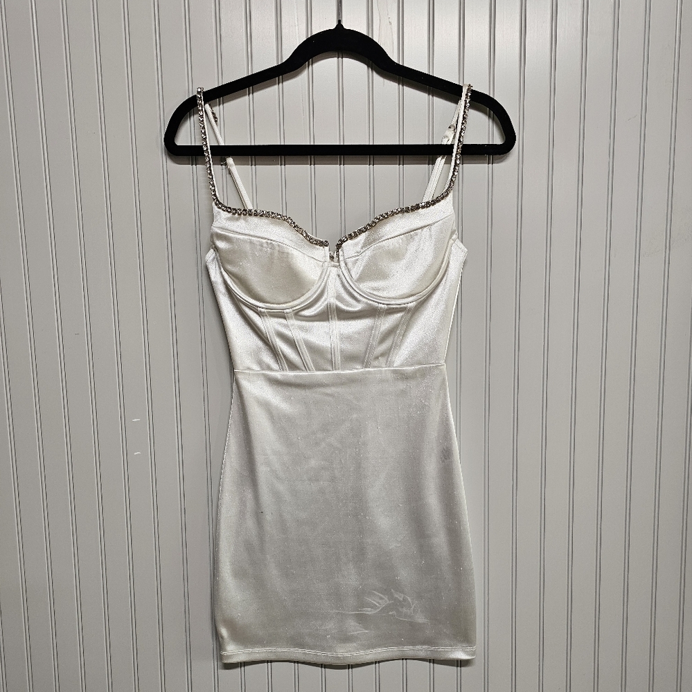 Windsor White Satin Chemise with Chain Straps